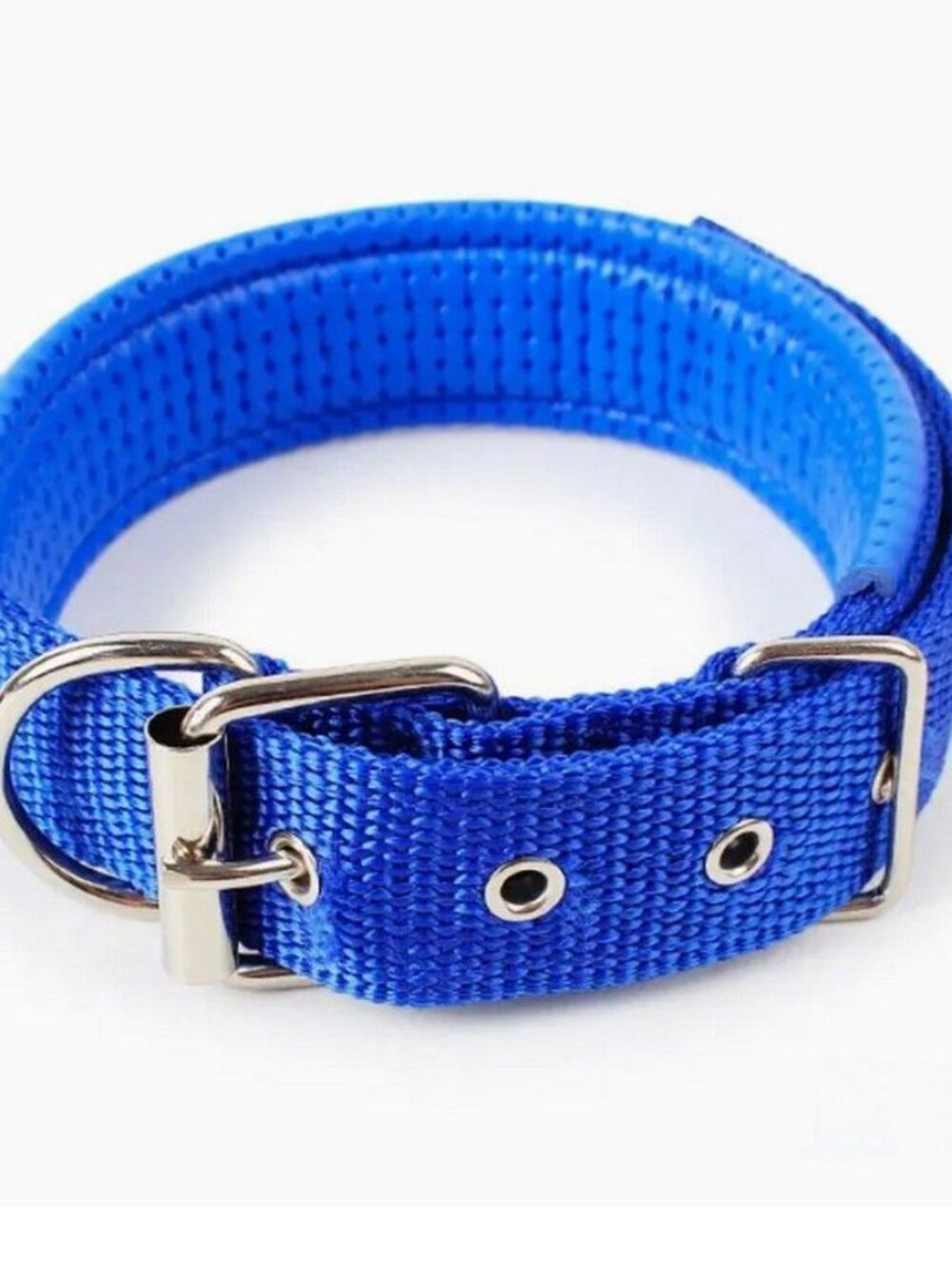 Nikalos Medium Blue Standard Nylon Comfort Strip D Ring Metal Buckle Dog Collar